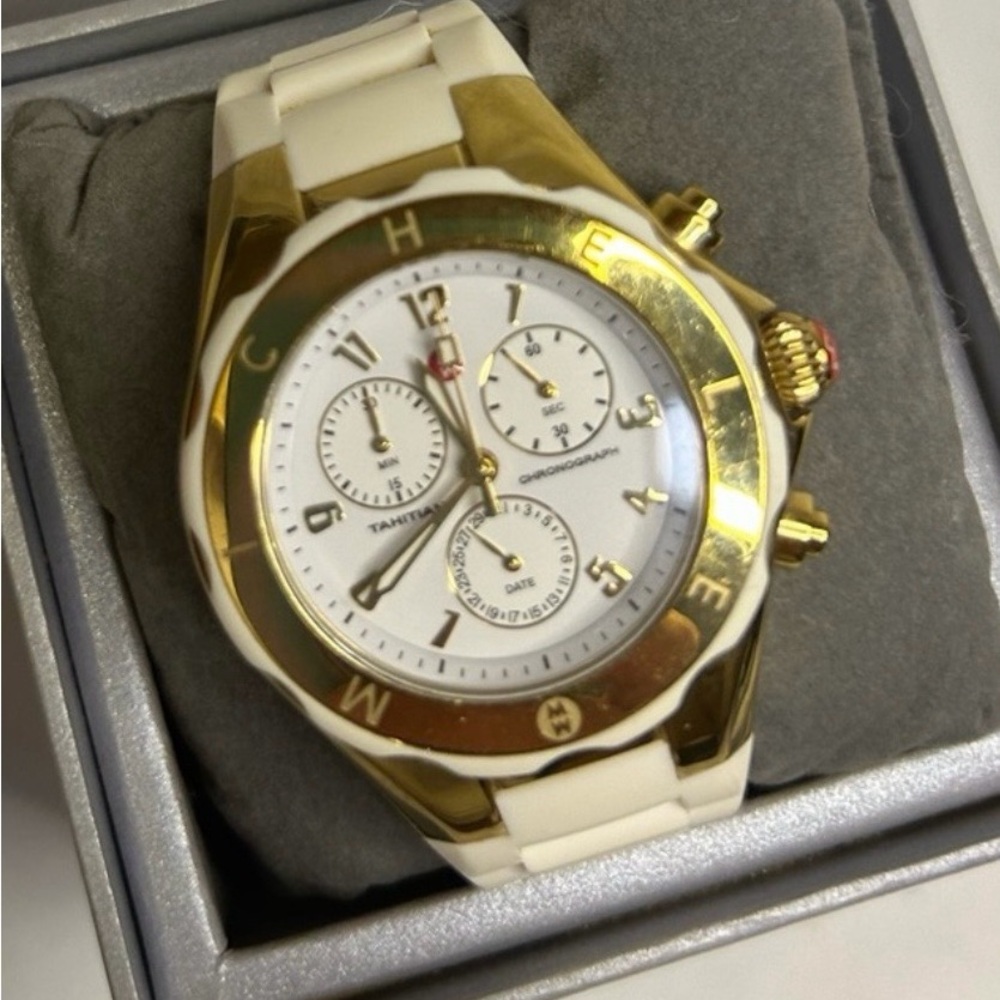 Michele Gold and White Women's Sport Watch